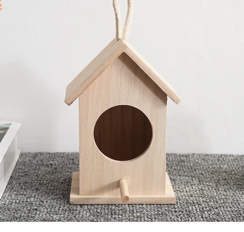Creative Wooden Hummingbird House With Hanging Rope Home Gardening Decoration Bird's Small Hot Nest Diy Types Wall-mounted