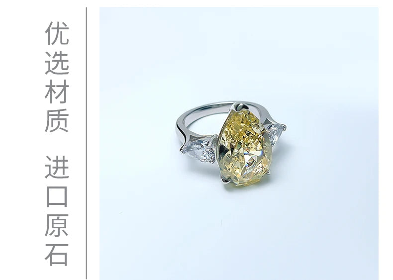 925 sterling silver European and American classic three stone water droplet ring inlaid with imported high carbon diamond