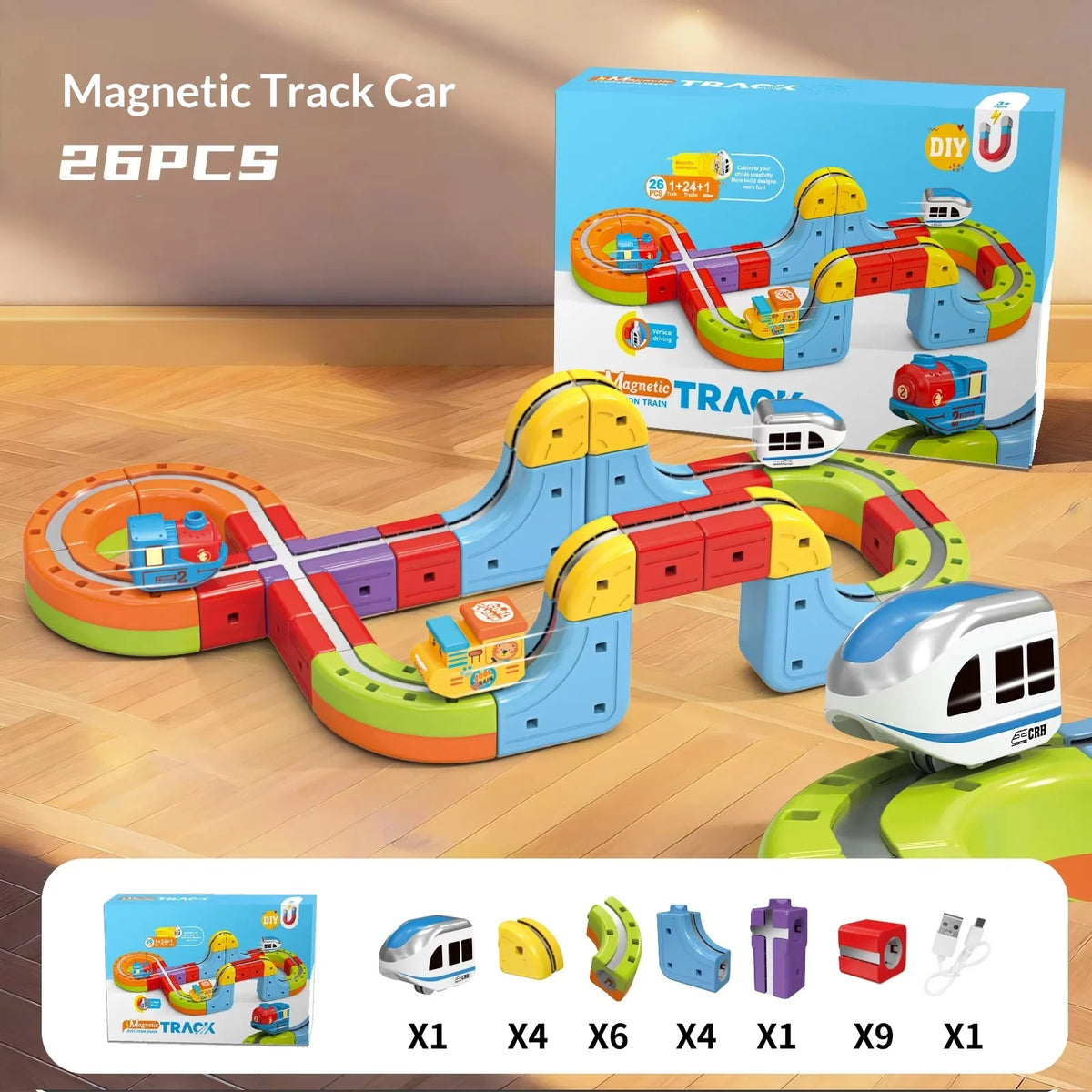 New 8-229pcs Electric Track Set With Anti-Gravity Vehicles - 100+ Pieces Stem Building Toys Creative Diy Railway For Gift Toy