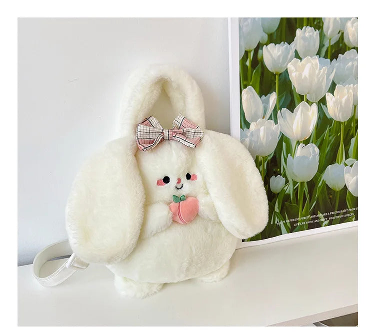 New Rabbit Kitten Plush Toy Backpack Stuffed Animal Rabbit Hold Peach Cat Hold Avocado Portable Shoulder Bag Girl Birthday Gifts