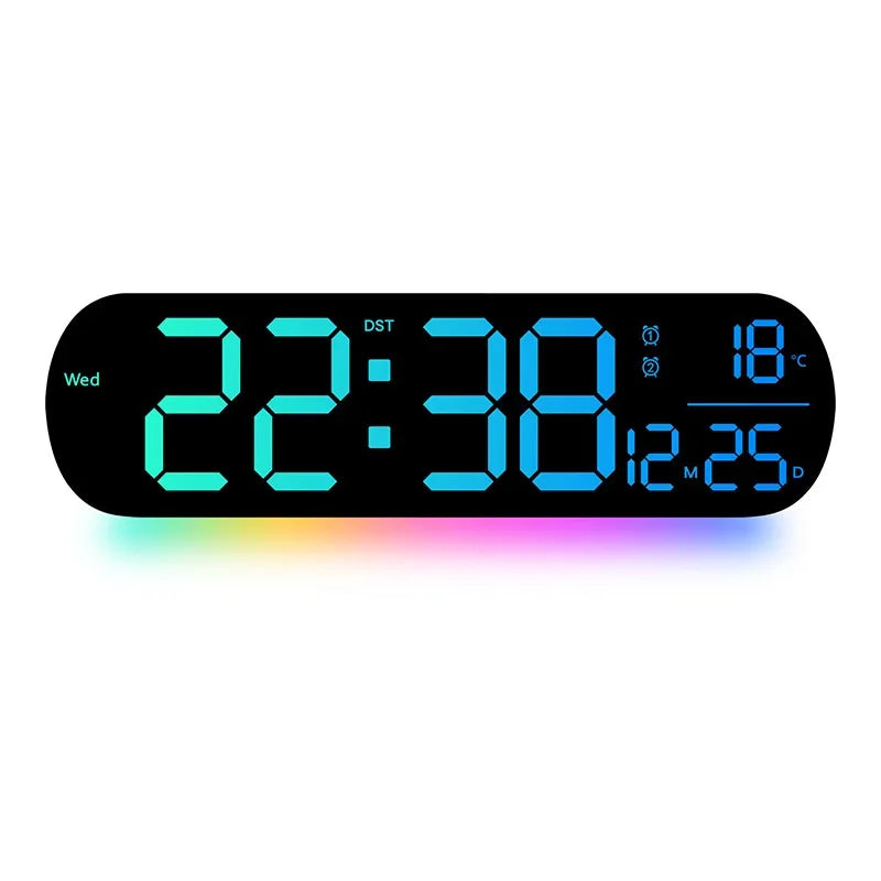 LED Luminous Digital Wall Clock With Remote Control Ambient Lights 14'' Creative RGB Alarm Clock  Date Temp Display  Home Decor