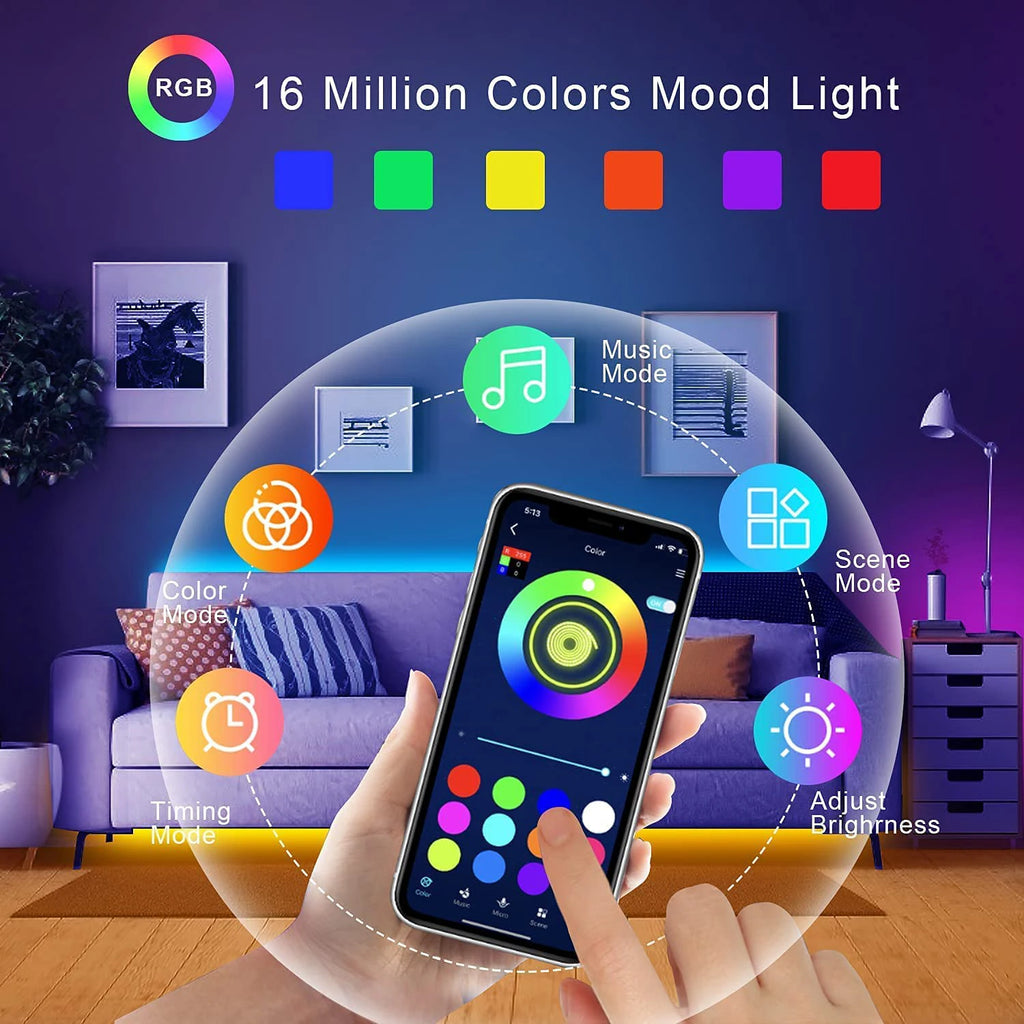 Led Lights for Room Music Sync RGB Led Strip Lights 10m 20m 30m Flexible Ribbon for Room Bedroom Decor TV Backlights