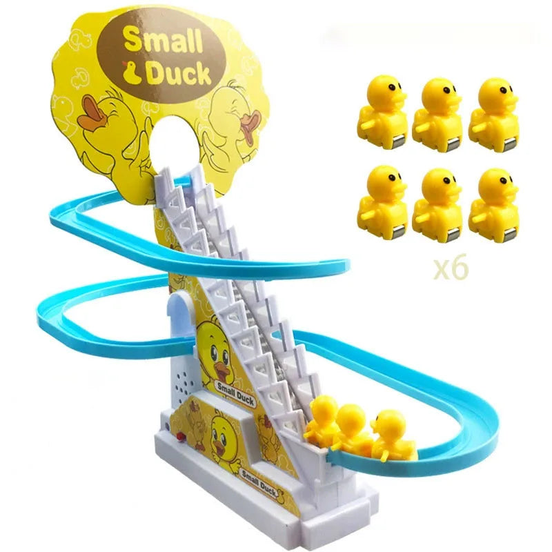 Climbing Stairs Track Toys Electric Duck DIY Rail Racing Track Roller Coaster Toys Set Light Music Educational Toy For Kids Gift