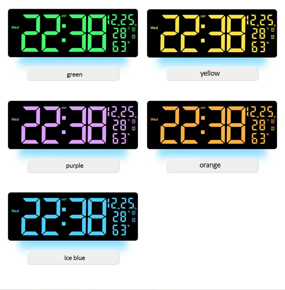 17" Large Digital Alarm Clock with 11Colors & Dynamic RGB Display RGB LED Wall Clock with Colour Changing/Dual Alarm/Room Decor