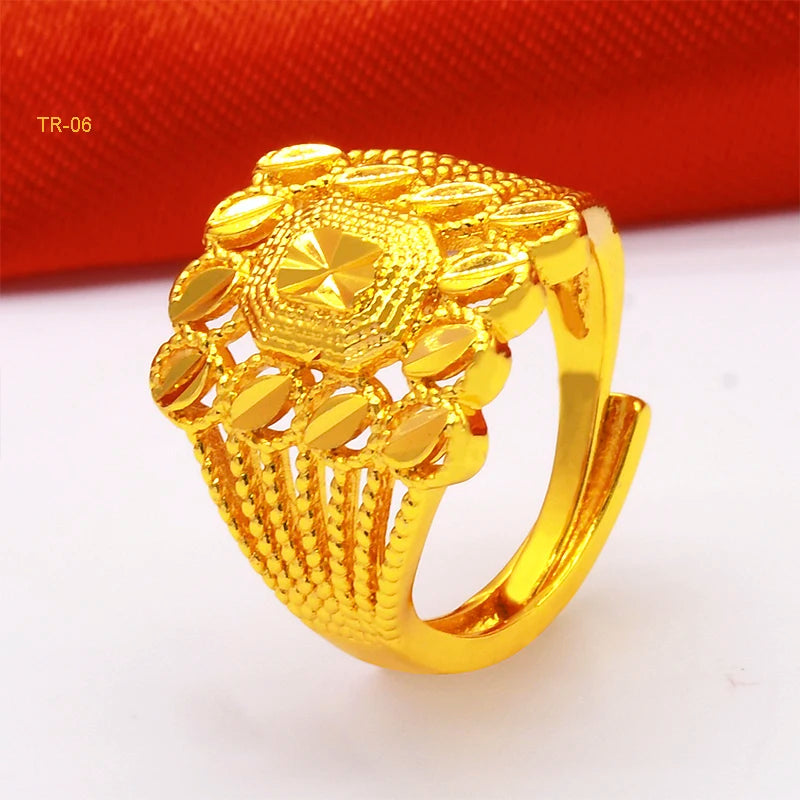 ANIID Dubai Gold Color Ring For Women Resizable Brazilian Wedding Bride Arabic Ethiopian Finger Ring Nigerian Jewellery Moroccan