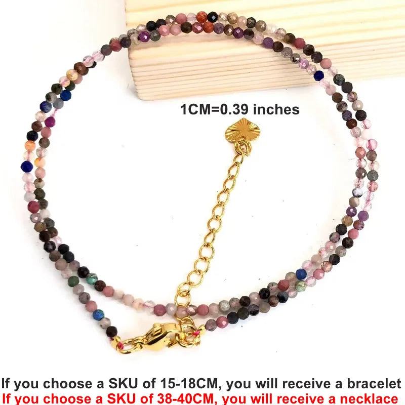 Natural Gemstones 2mm Cutting Angle beads Necklace Tourmaline quartz garnet zircon Bracelet Choker Men Female Jewelry Party Gift