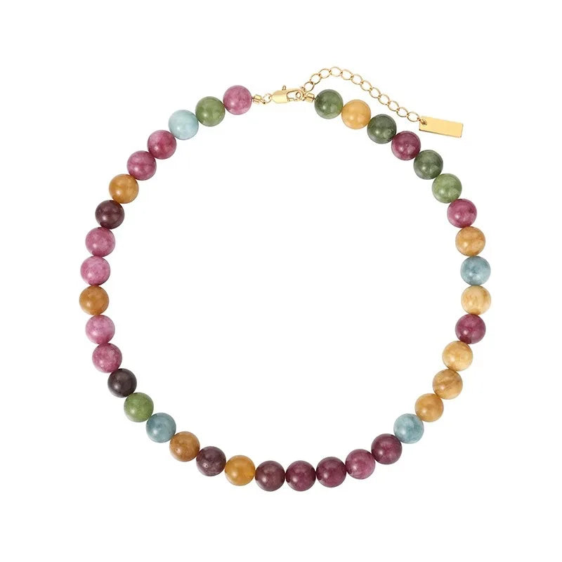 100% Natural Colorful Tourmaline Stone 14K Gold Filled Female Beads Chain Necklace Jewelry For Women Birthday Gifts Cheap