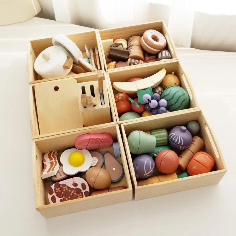 Children's Wooden Fruits and Vegetables, Joyful Play at Home Toys, Wooden Simulation Kitchen Toys, Girls Cooking Food