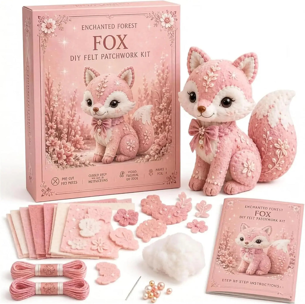 Pink Forest Friends DIY Patchwork Collection, All-Inclusive Sewing Kit to Make Cute Woodland Animals, Household Hobby Decor Gift