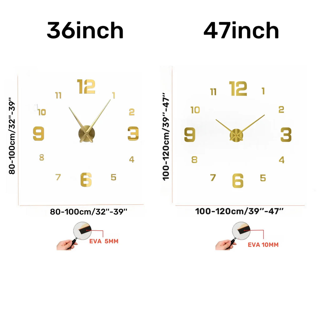 New Modern Design Large Wall Clock 3D DIY Quartz Clocks Fashion Watches Acrylic Mirror Stickers Living Room Home Decor Horloge