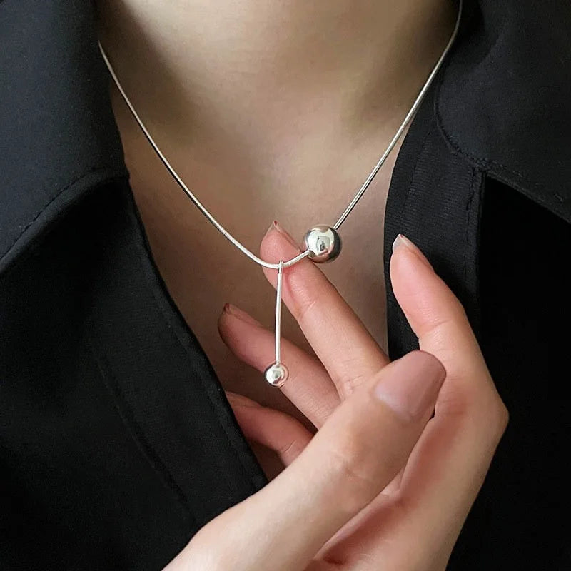 PANJBJ 925 Sterling Silver Onyx Necklace for Women Girl Concise Individuality Fashion Jewelry Birthday Gift Dropshipping