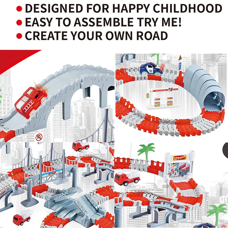 Kids electric track toy Fire Alarm Mini car set Puzzle Boy toy Track car Fire engine toy for children's birthday Christmas gifts
