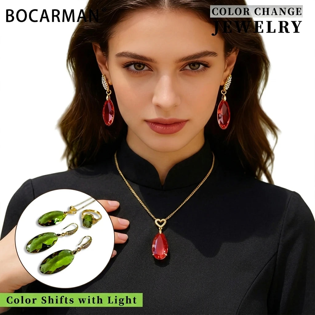 BOCARMAN Synthetic Zultanite Color Changing Pendant Necklace for Women Elongated Oval Cut Gemstone Light Sensitive Statement