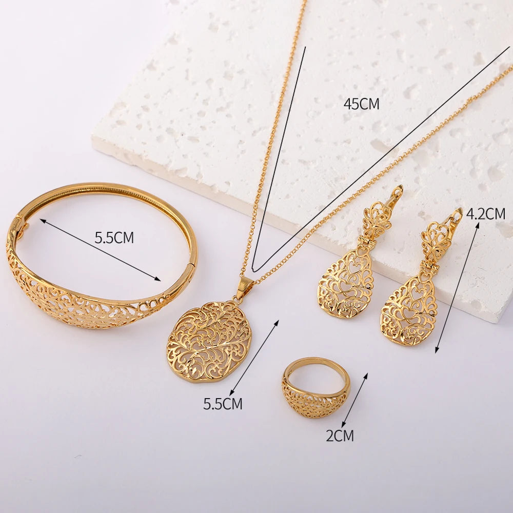LUIZADA 2025 July Hot Selling Fashionable Copper Jewelry Set:Necklace, Earrings, Rings & Bangles For Women's  Wedding & Party