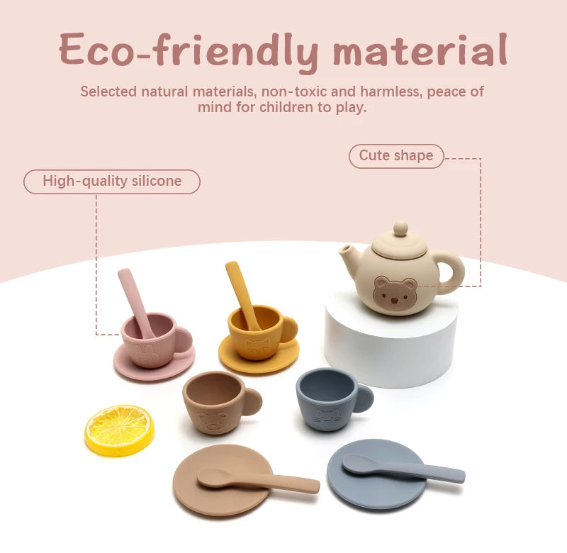 Food Grade Silicone Tea Play Set Toy Pretend Play Food Learning Role Play Game Early Educational Toys for Toddlers Kids Gifts