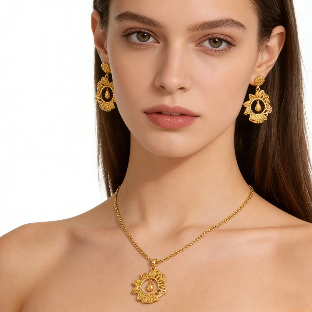 Italian Gold Color Jewelry Set for Women Pendant and Earrings Party Gifts  Plated Necklace Bohemia Jewellery Engagement