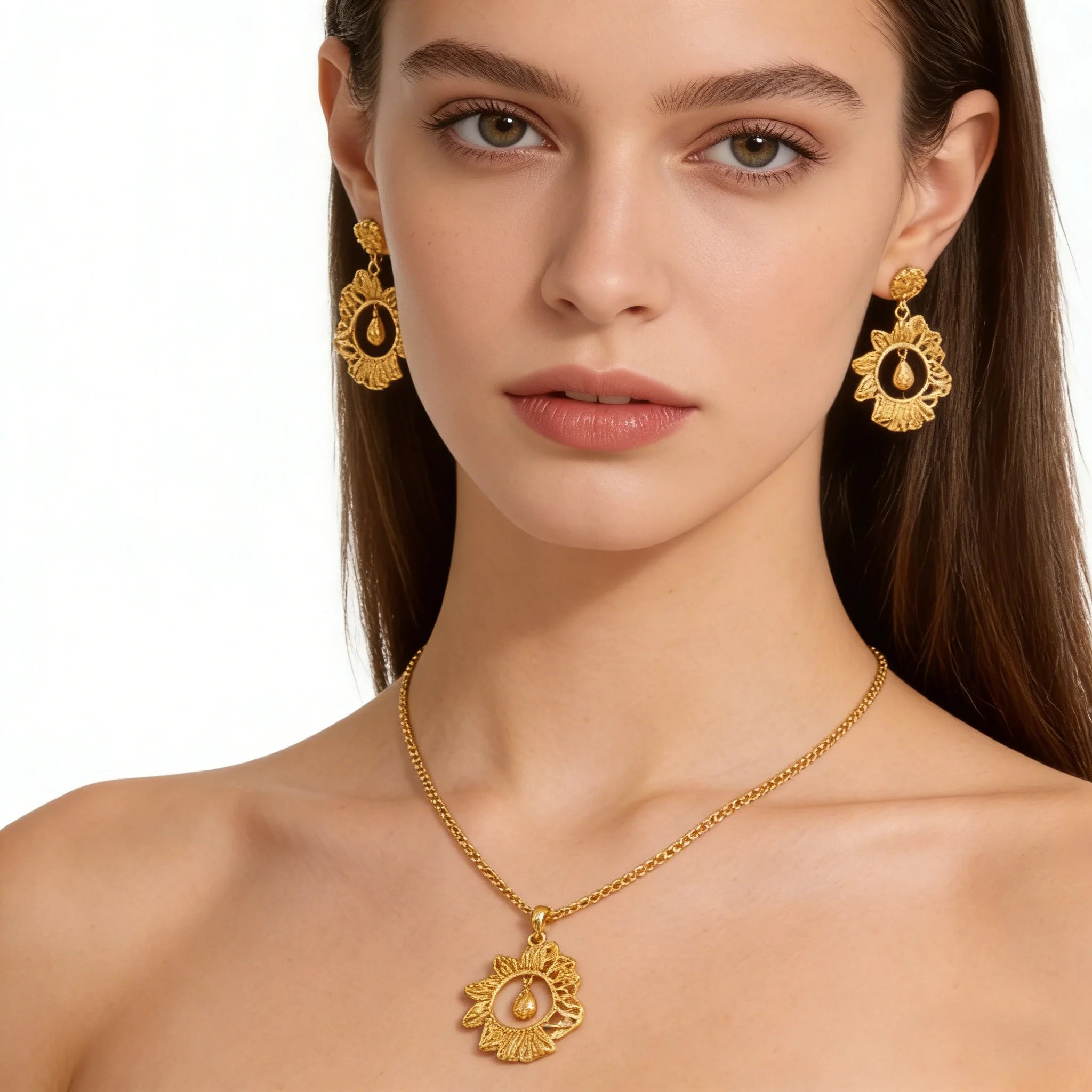 Italian Gold Color Jewelry Set for Women Pendant and Earrings Party Gifts  Plated Necklace Bohemia Jewellery Engagement