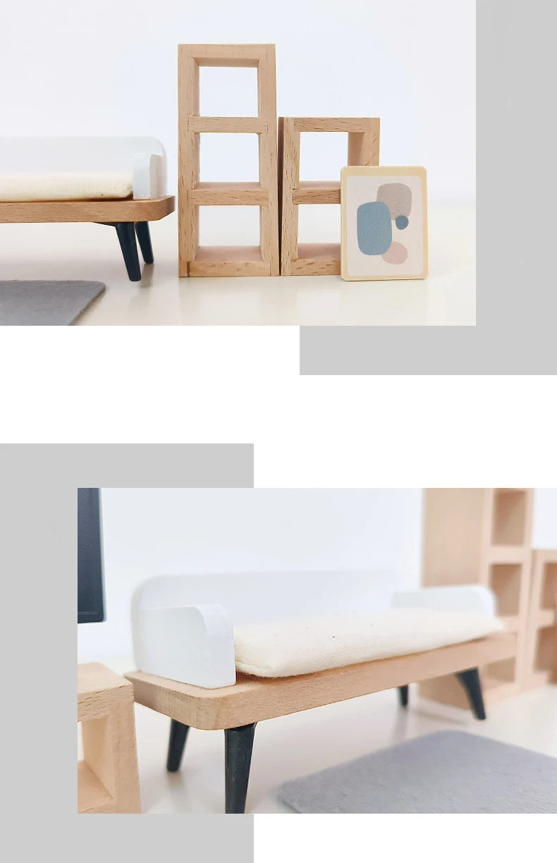 Wooden Play House Toy Set Mini Dollhouse Simulated Furniture Decoration Set Bedroom Kitchen Items Table And Chairs Accessorie