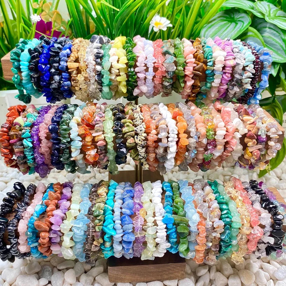 5/10/20pcs Random Women's Gravel Bracelet Set Natural Colored Gravel Bead Bracelet Irregular Bracelet Spiritual Elastic Bead