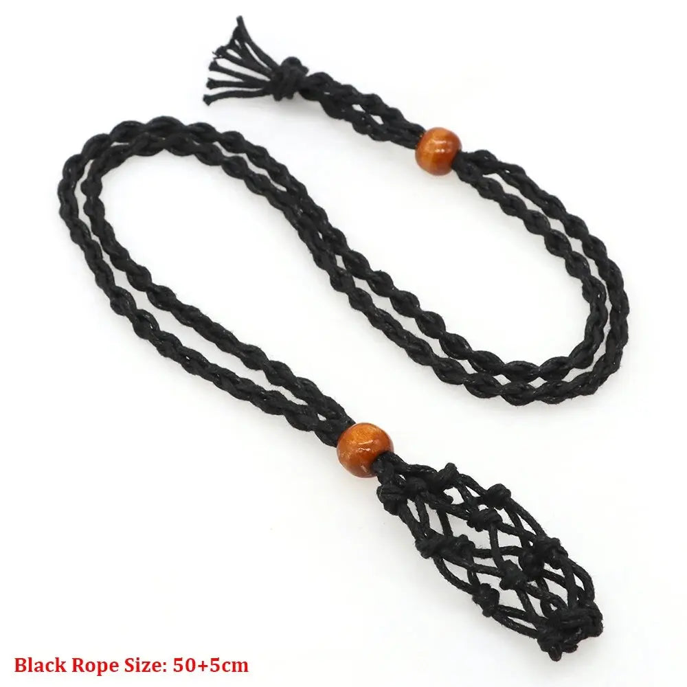 Crystal Cage Necklace Empty Stone Holder Wax Rope Stainless Steel Chain Adjustable Pendant Net Bag Natural Gem Jewelry Accessory