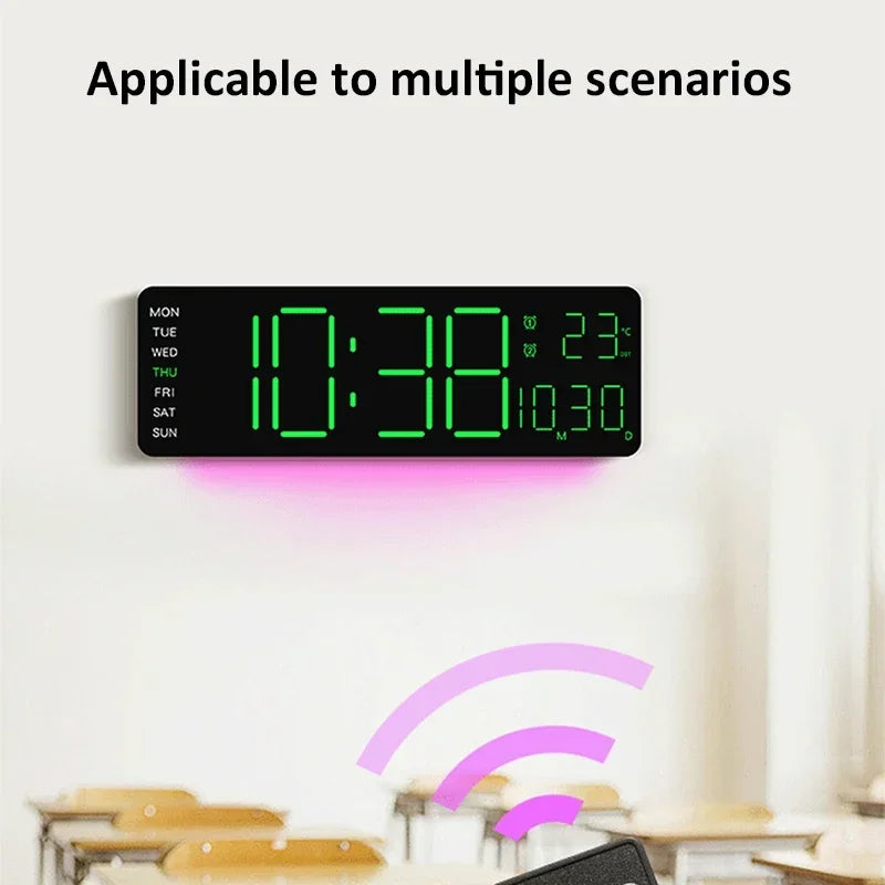 13" Large Digital Alarm Clock with Remote Control 11Color & Dynamic RGB Display LED Multicolor Ambiance Wall Clocks  Room Decor
