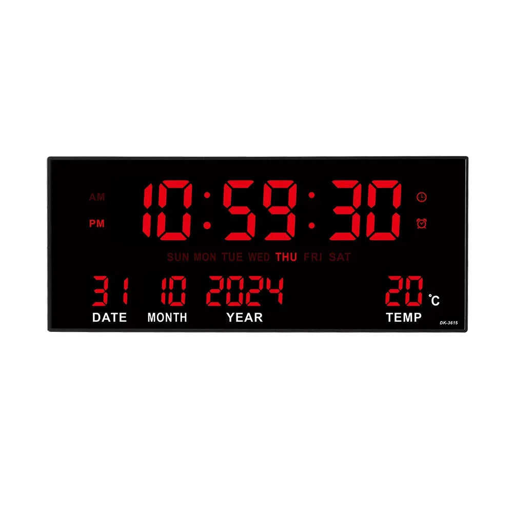 Digital Large Wall Clock Alarm Temperature Date Calendar Display 8 Sets of Alarm Clocks 14'' Electronic LED Clock Plug in Use