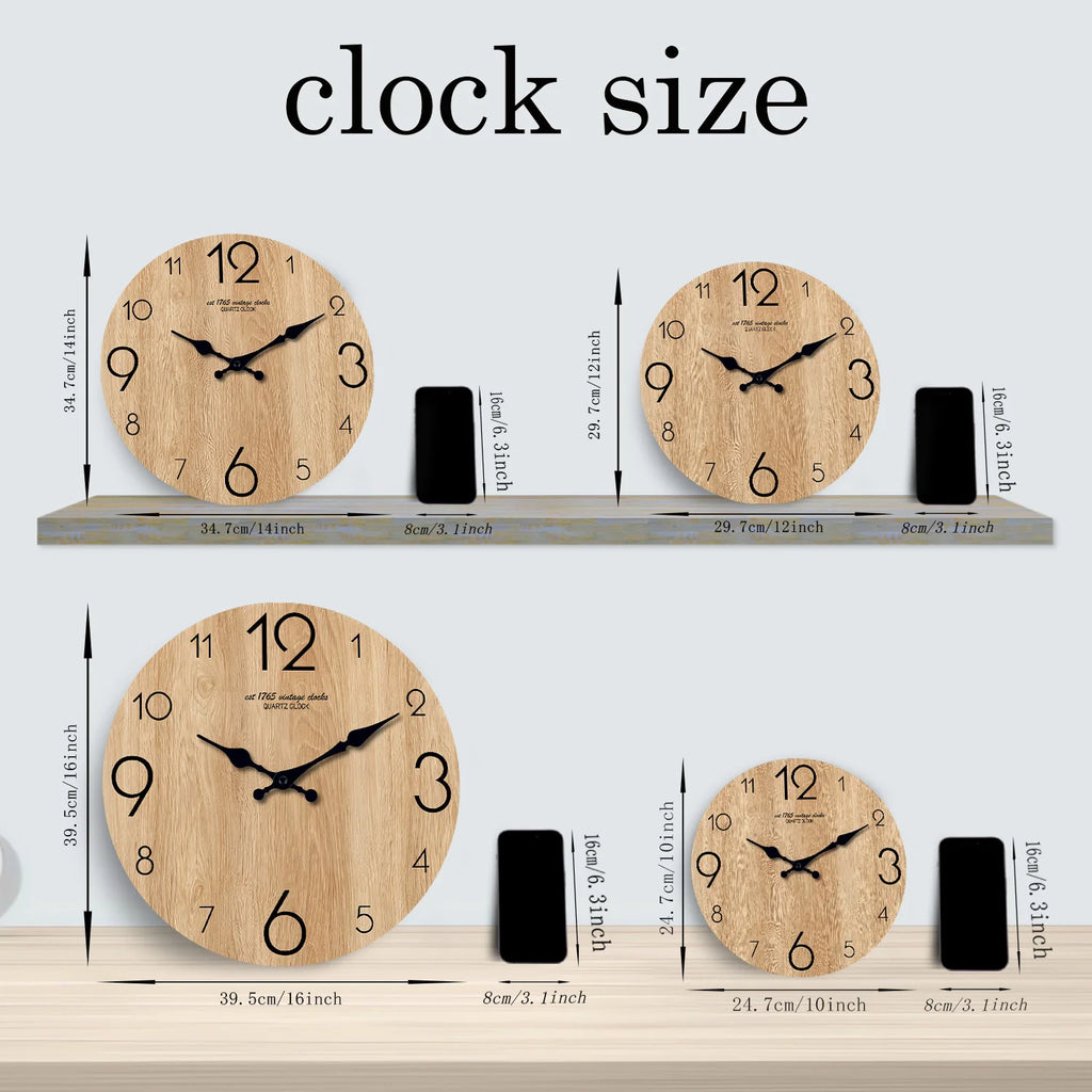 Modern Wood Grain Texture Pattern Wooden Wall Clock 10-16inch , No Second Hand Design, Silent Without Ticking, Battery Powered, Suitable for Living Room, Bedroom, Kitchen, Home Decoration, Silent Quartz Clock, Holiday Gift, M