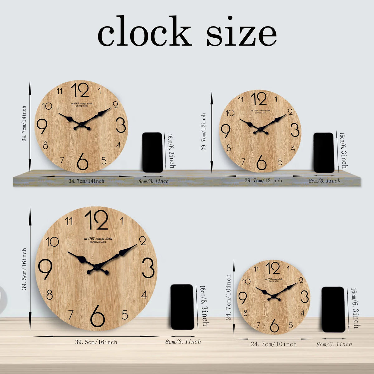 Modern Wood Grain Texture Pattern Wooden Wall Clock 10-16inch , No Second Hand Design, Silent Without Ticking, Battery Powered, Suitable for Living Room, Bedroom, Kitchen, Home Decoration, Silent Quartz Clock, Holiday Gift, M