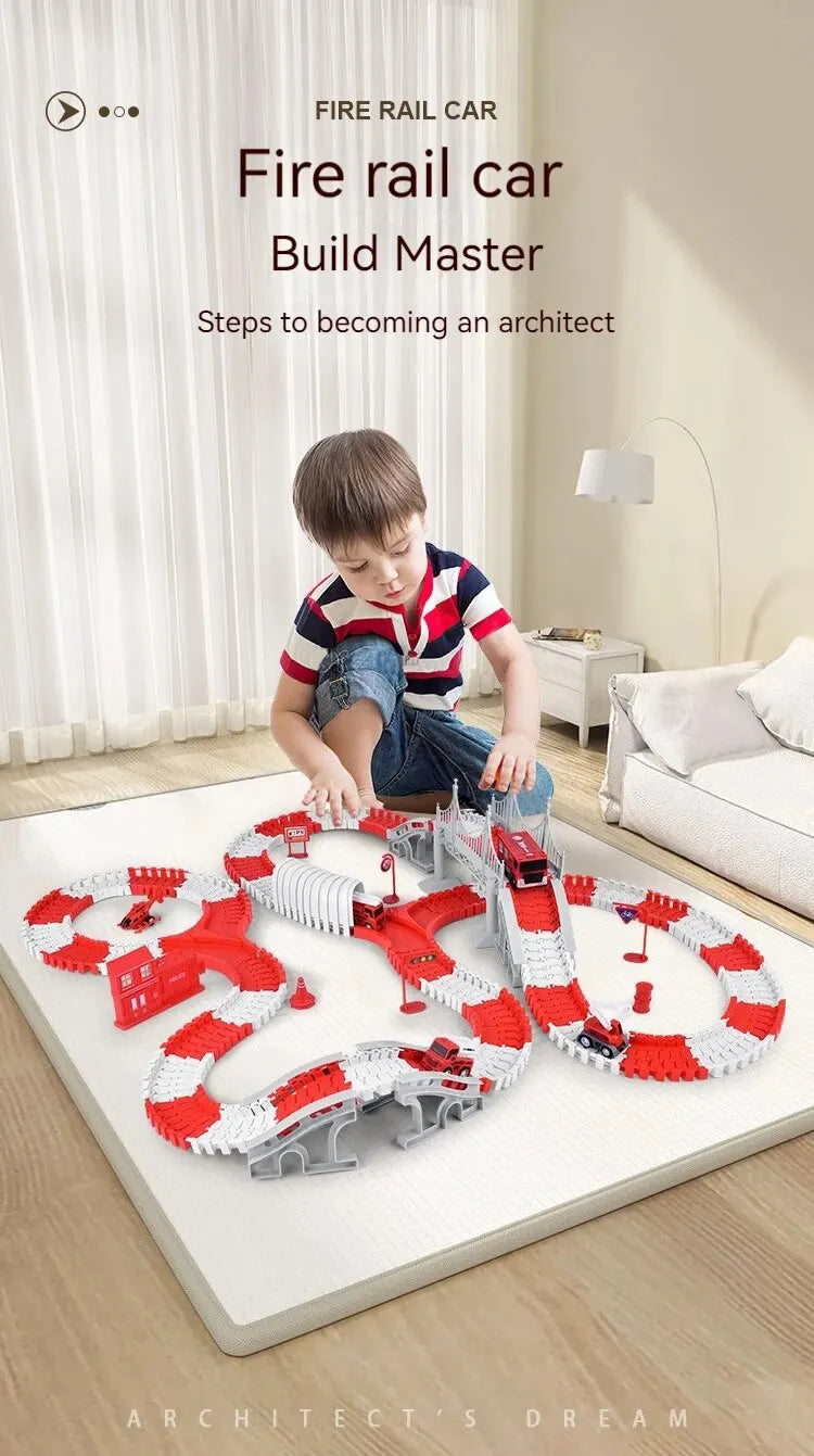 Fire Engine Track Assembling Car Engineering Minin Car Set Kids Puzzle Boy Toys Track Car Train Toys For Children Birthday Gift