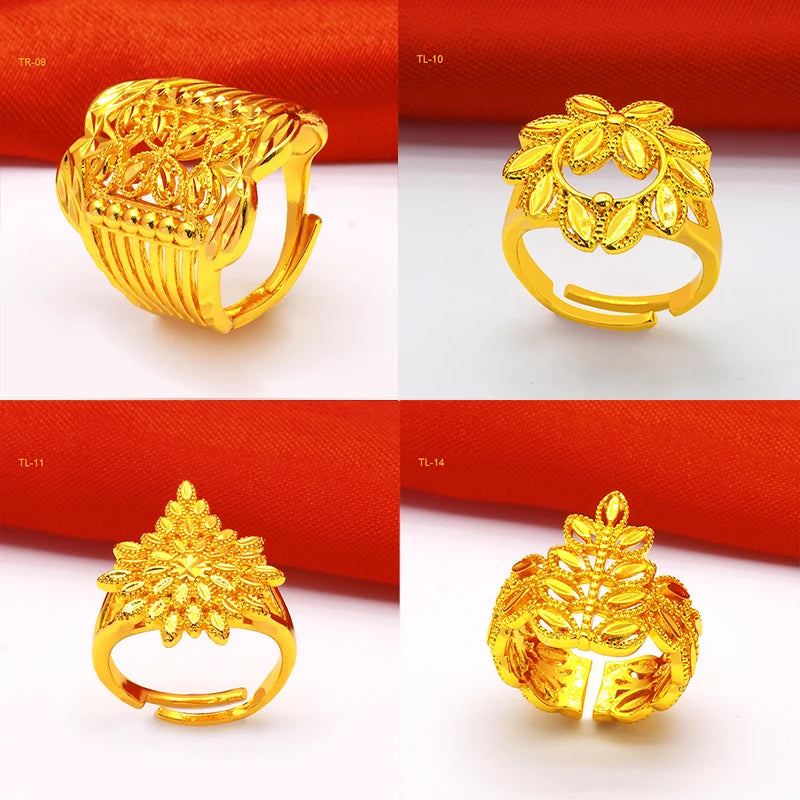 ANIID Dubai Gold Color Ring For Women Resizable Brazilian Wedding Bride Arabic Ethiopian Finger Ring Nigerian Jewellery Moroccan
