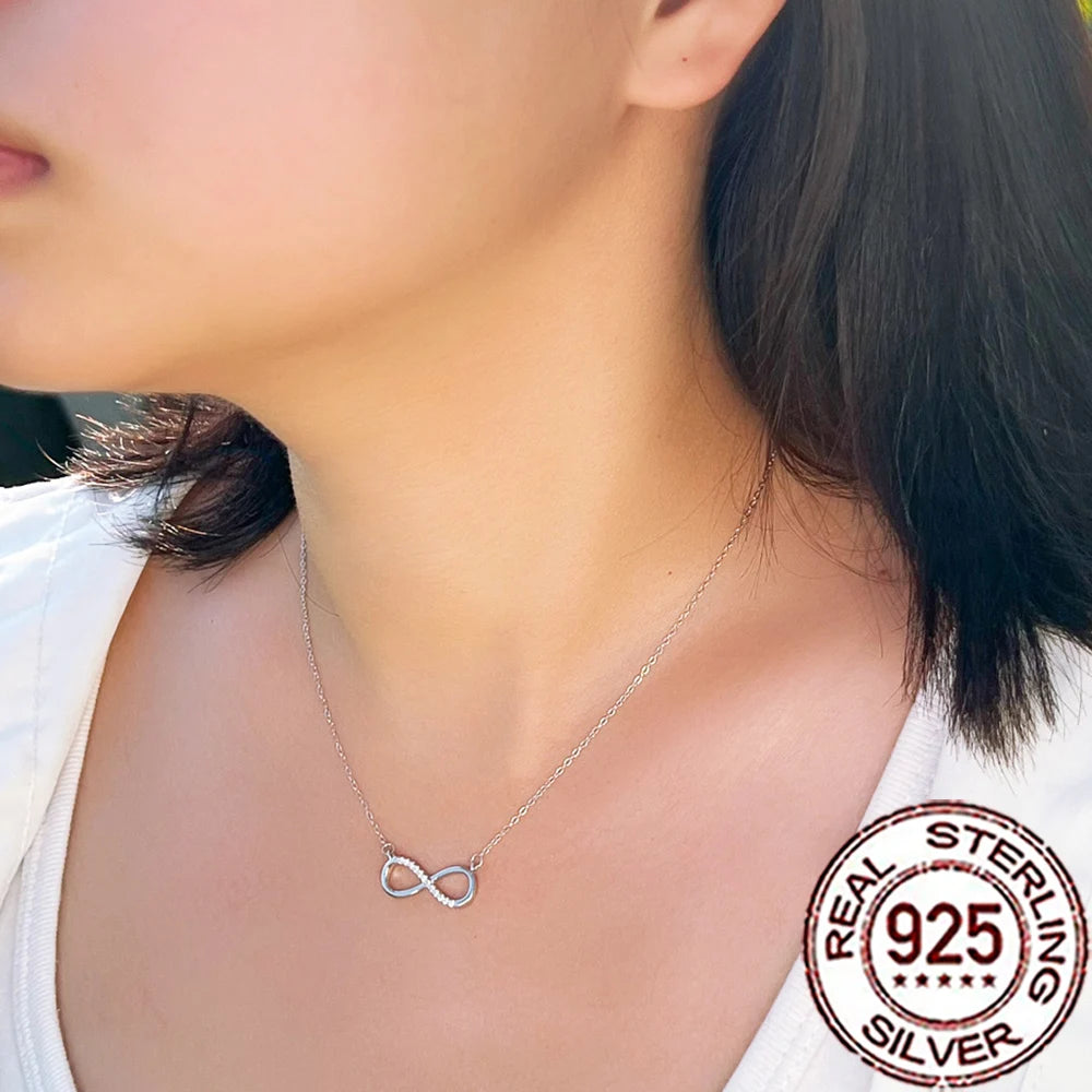 QooLady 925 Sterling Silver Exquisite CZ Crystal Infinity Symbol Pendant Necklace for Women Fine Anniversary Jewelry Gifts SD005