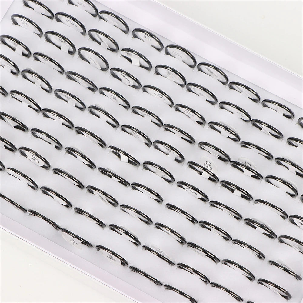 100Pcs/lot Fashion Smooth Stainless Steel Rings For Women Men Width 2-8mm Simple Lovers Jewelry Party