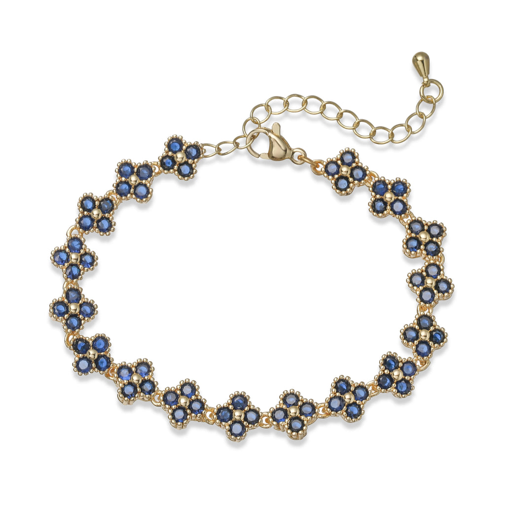 HECHENG, Bijoux Colorful Flower CZ Stone Brass Metal Bracelet/Necklace,Lobster Clasp, Adjustable, Minimalist Romantic Jewelry