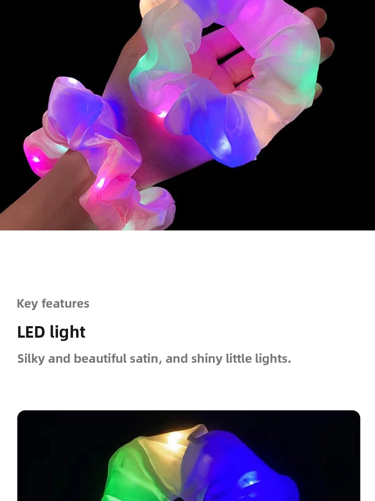 LED Glow-in-the-dark Sausage Headband for Girls, Large Luminous Ponytail Hair Accessories, Fancy Party, Birthday, Halloween Gift