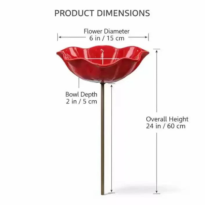 Garden Metal Flower Bird Bath Stake with Copper Bird Water Cleaner Disk Outdoor Yard Bird Water Bowl Bird Feeder Garden Ornament