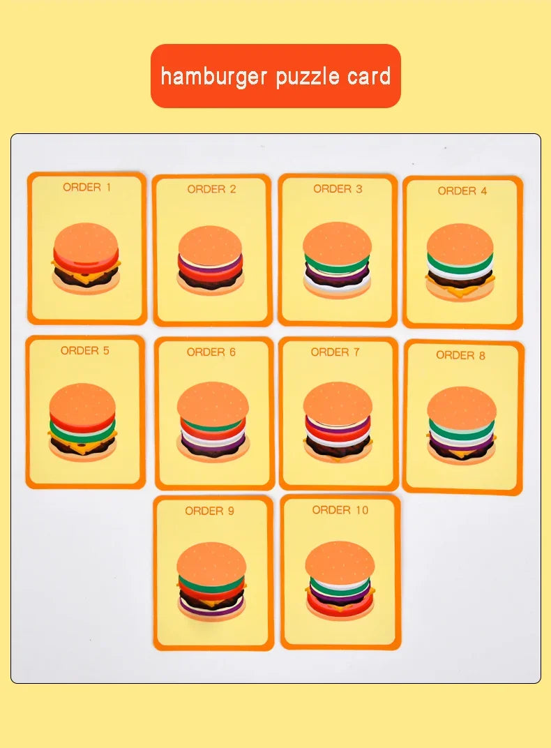 Children Pretend Play Kitchen Wooden  Toys Hamburger Sandwich Simulation Food Matching Games Montessori Educational Stacking Toy