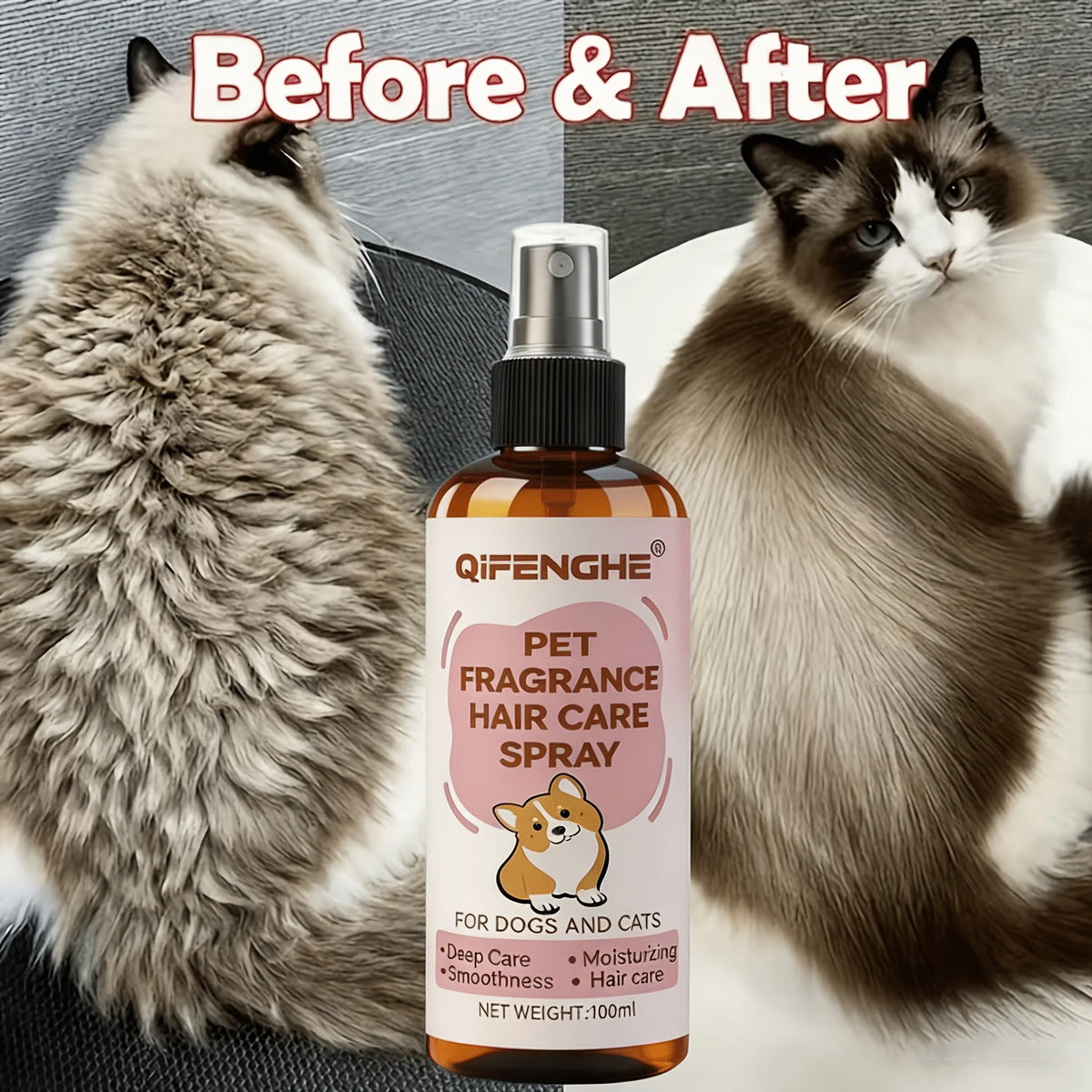 Pet Hair Care Spray 3.38 Oz Fur Conditioner for Dogs And Cats Instant Frizz Control Smooth Coat Deep Nourishing Detangling