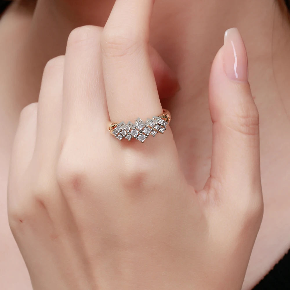 Personalized design inlaid zircon earrings and ring set copper plated 14K gold elegant fashion jewelry wedding banquet gifts