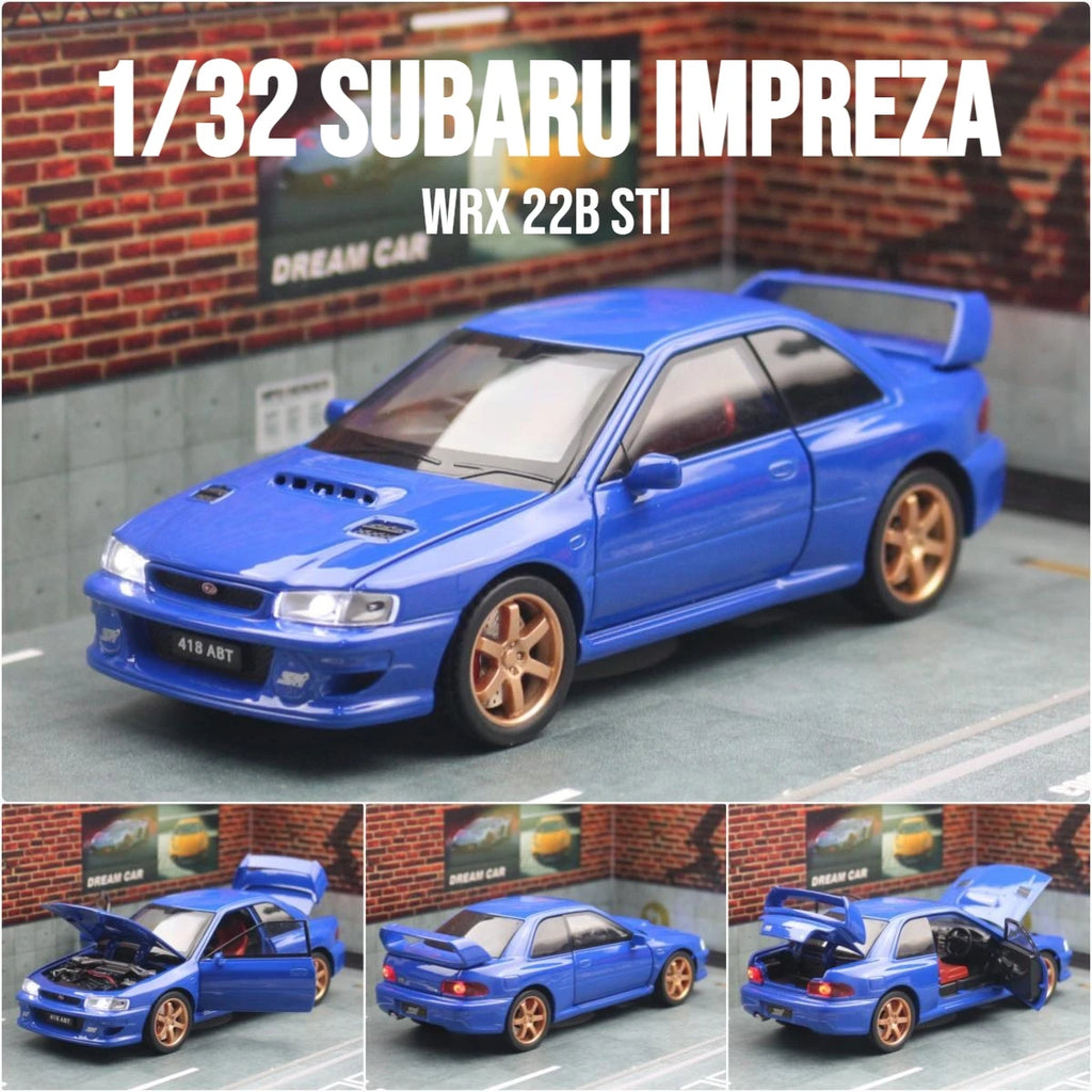 1/32 Subaru Impreza WRX 22B STI JDM Super Car Model Diecast Metal Vehicle Miniature Pull Back Display Collection Gift Boyfriend