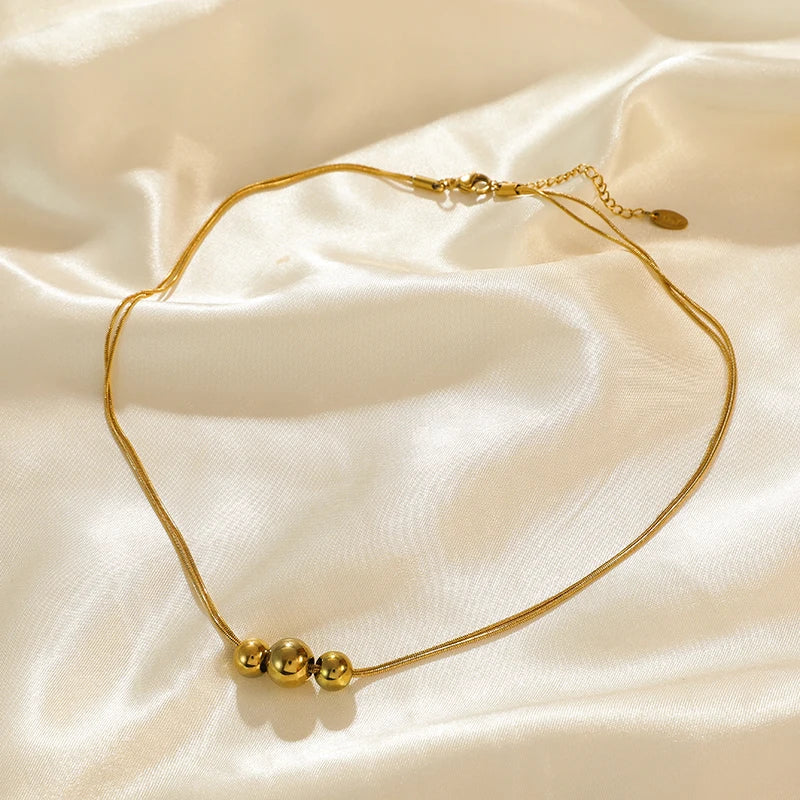 EILIECK 316L Stainless Steel Gold Color Hollow Ball Beads Pendant Necklace For Women Non-fading Choker Jewelry Girls Gifts Party