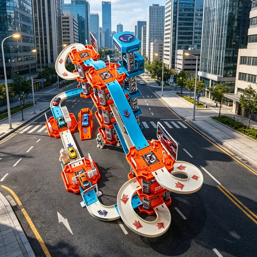 Children's large four story parking lot toy set, multi-layer urban rail toys, boys' cars, suitable for boys' birthday gifts