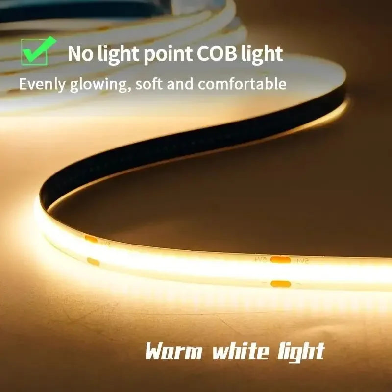 1m-5m USB COB LED Strip Light 5V 320LEDs/m DIY TV Mirror Backlight Flexible Ribbon Tape Touch Sensor Dimmable Kitchen Room Lamp