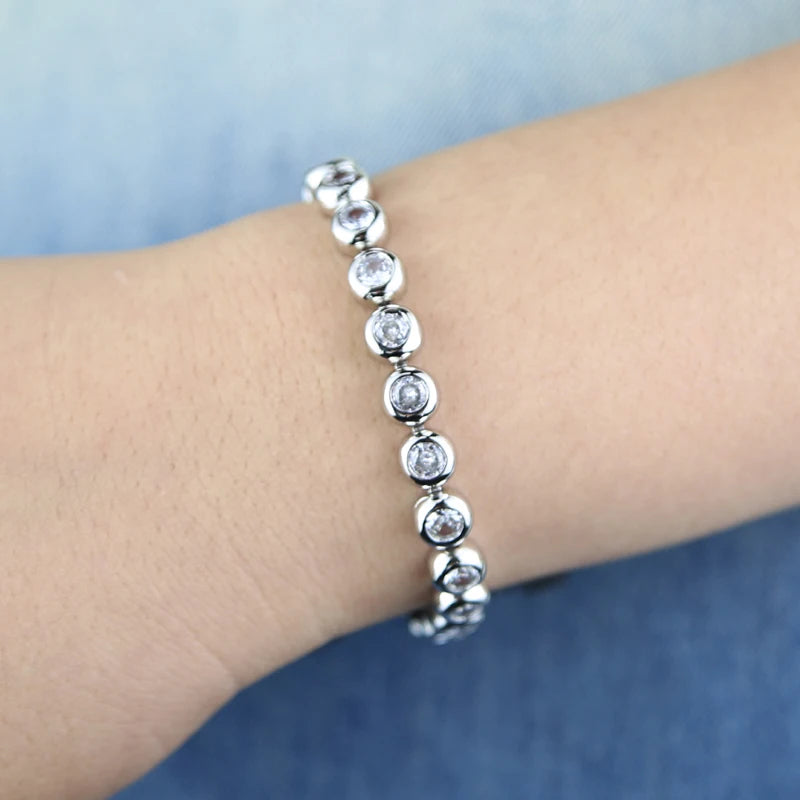 New Arrived Top Quality Fashion Women Female Jewelry Set Bezel 5A CZ Round Beaded Tennis Chain Bracelet Necklace