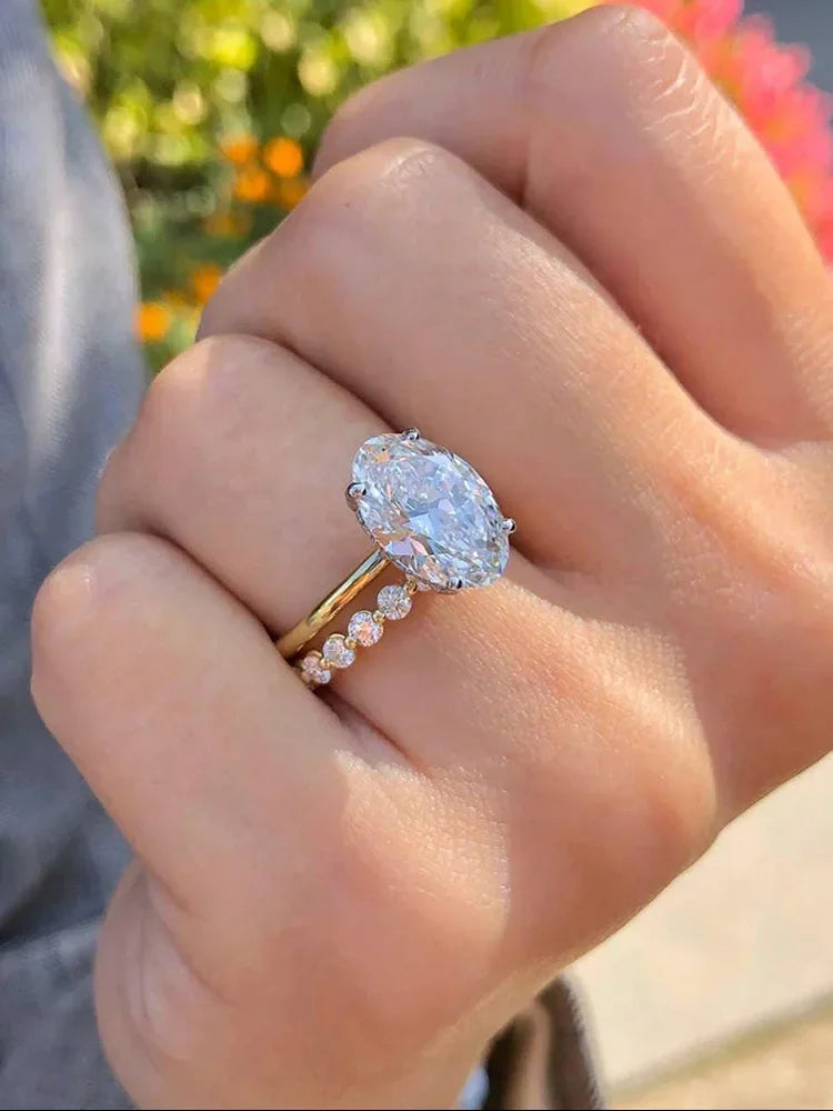 925 Sterling Silver Fashion Plain Oval Zircon Stackable Set Ring For Women Anniversary Wedding Luxury High Quality Fine Jewelry