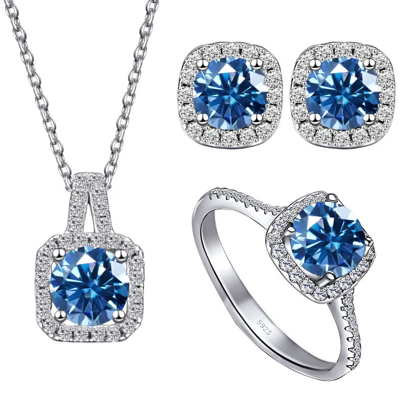 JoyceJelly S925 Sterling Silver jewelry for women 1 carat moissanite diamond 3 pieces set necklace ring earrings wedding party