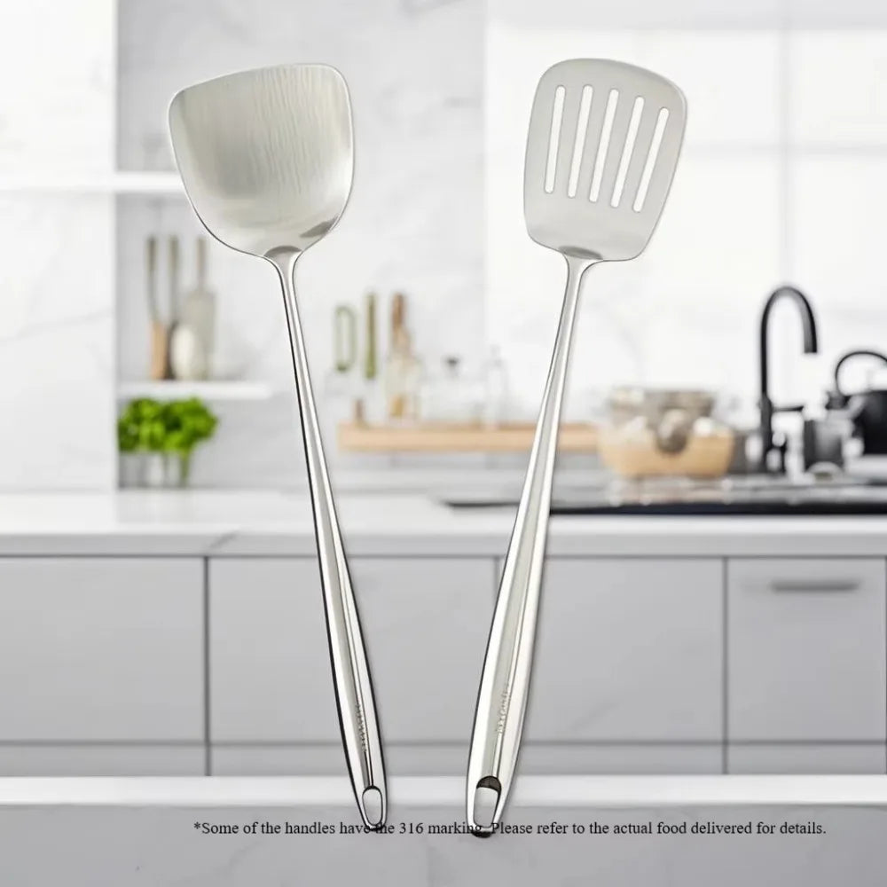 Thickened 304 Stainless Steel Anti-Scald Spatula Set, Cooking Spatula, Kitchenware, Household Woks, Soup Spoons, Strainers