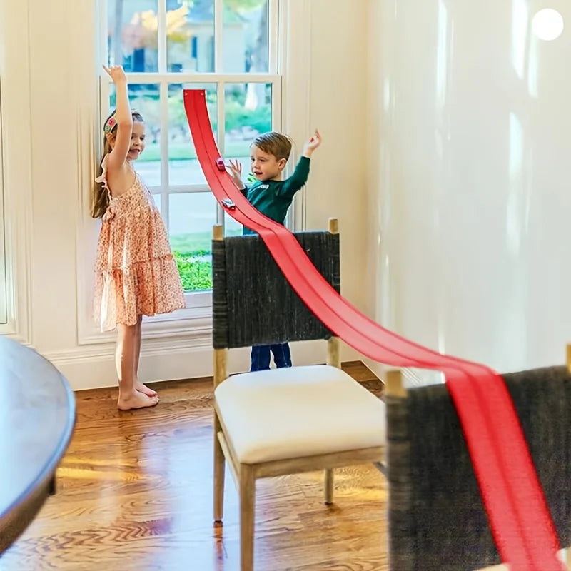DIY Dual Flexible Track Car Racing Set with 498cm PVC Soft Race Track and 4 Sliding Cars Educational Toys Gift for Children Game