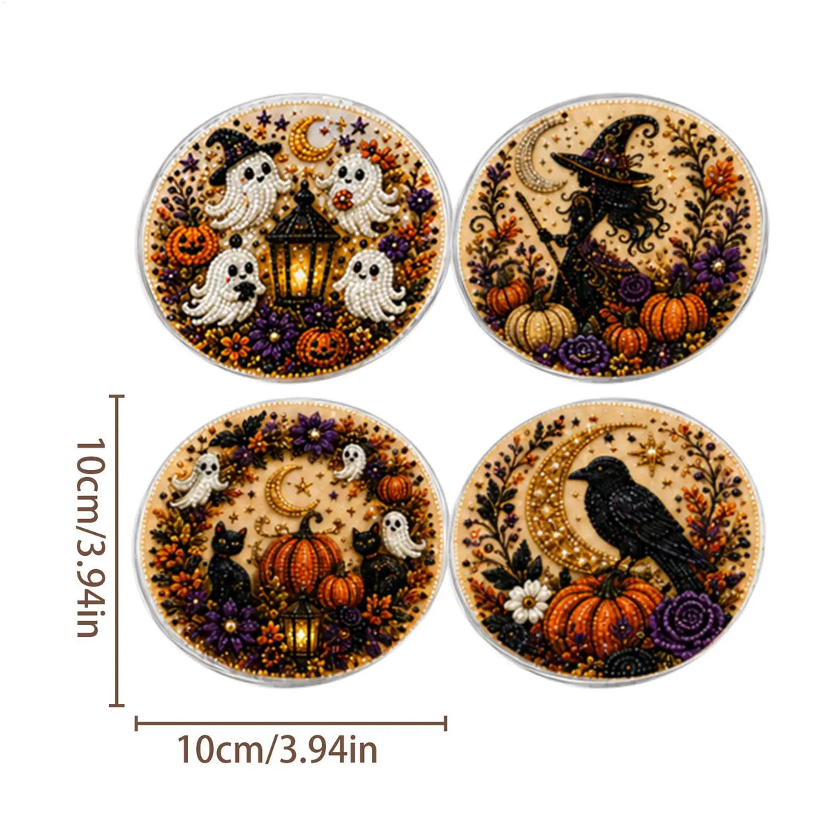 Halloween Pearl Painting Bead Kit DIY Spooky Ghost Witch Acrylic Non-Slip Coaster Making Pearl Art Craft Set for Adults Beginner