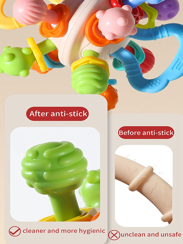 Baby Manhattan Ball Toy Montessori Teether Rattle for 0-18 Months Newborn Soothing Toy Easter Ramadan Gift for Boys Girls