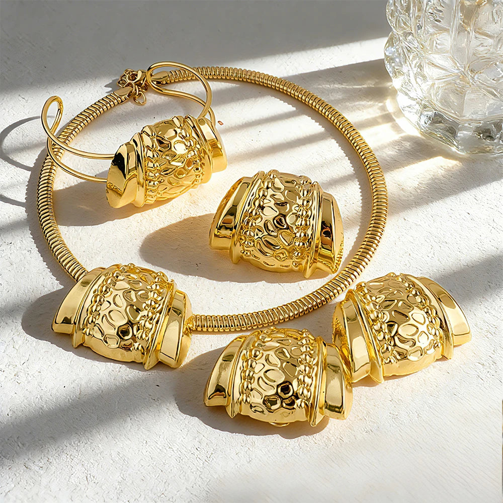 African Women Jewelry Set Pendant Necklace Earrings Weddings Design Bracelet Ring Jewellery Party Bridal Dubai Accessory Gift
